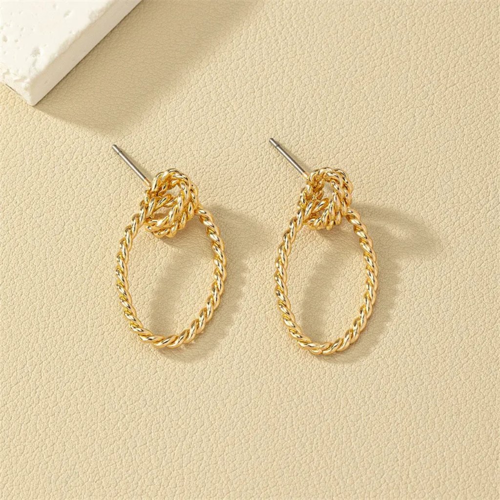 Women Fashion Metal Braided Gold Hoop Earrings